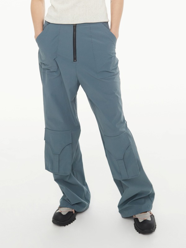 [KYO] SKIRT LAYERED UTILITY TROUSERS - BLUE