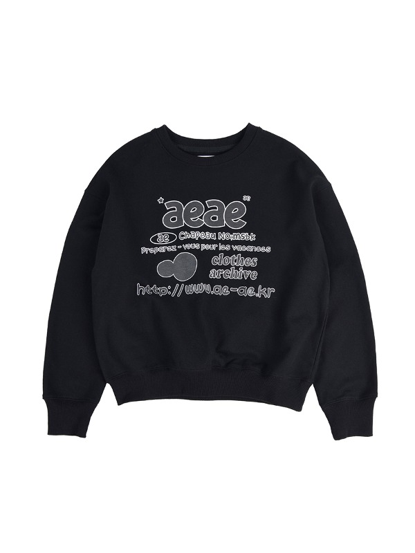 [aeae] Doodle Web Logo Crop Sweatshirts - BLACK