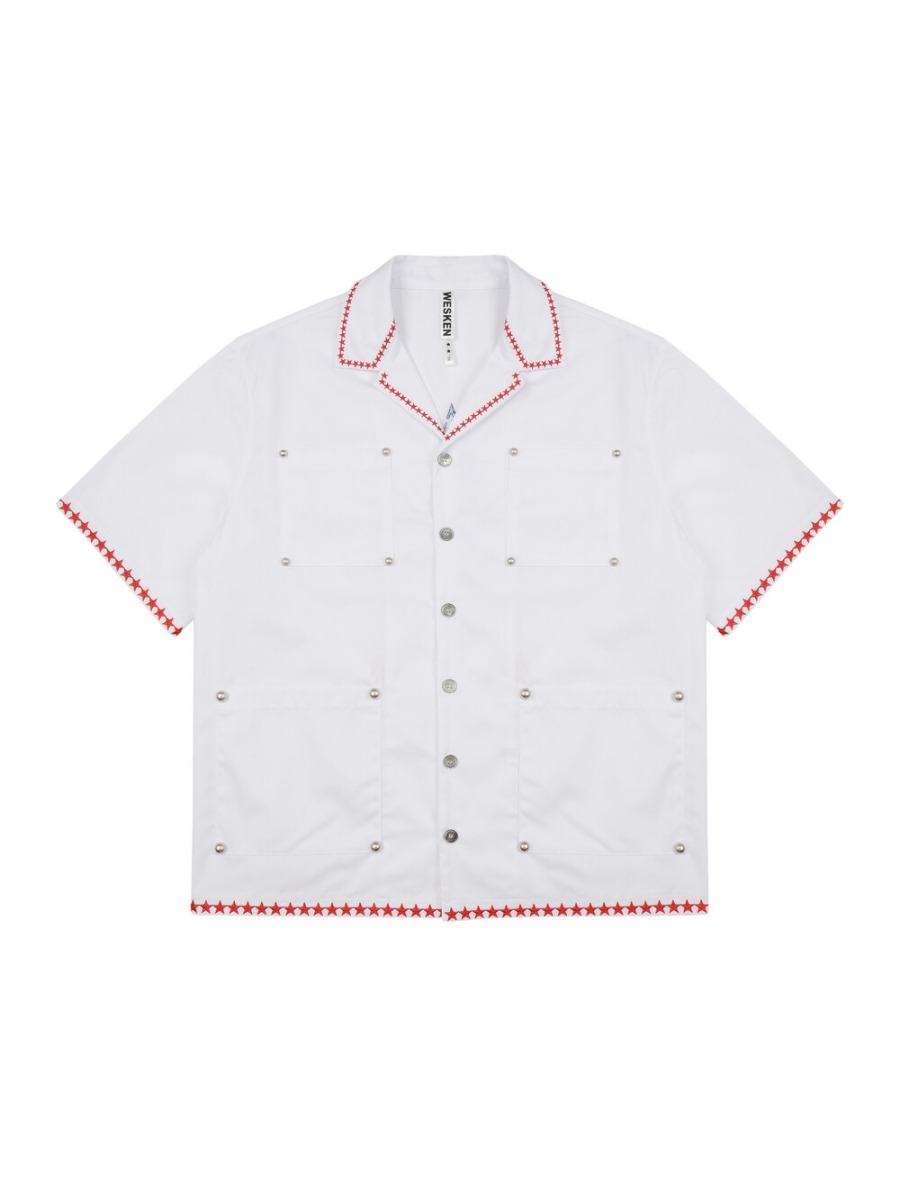 [WESKEN] star embroidery shirt - WHITE