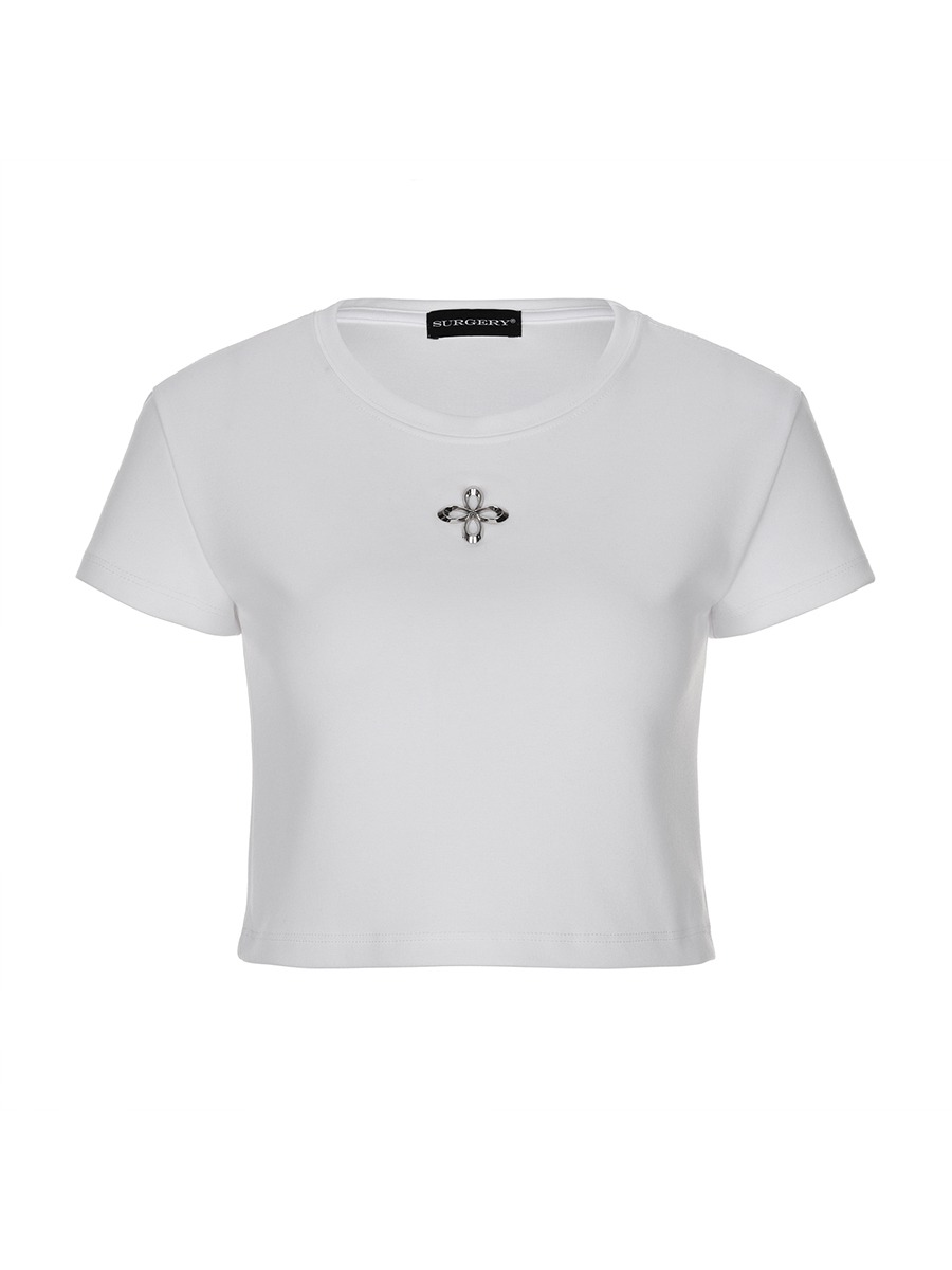 [SURGERY] surgery metal clover crop T-shirts &#039;white&#039;