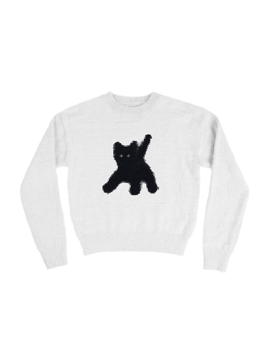 [aeae] Flashed Cats Angora Knit Crop - WHITE