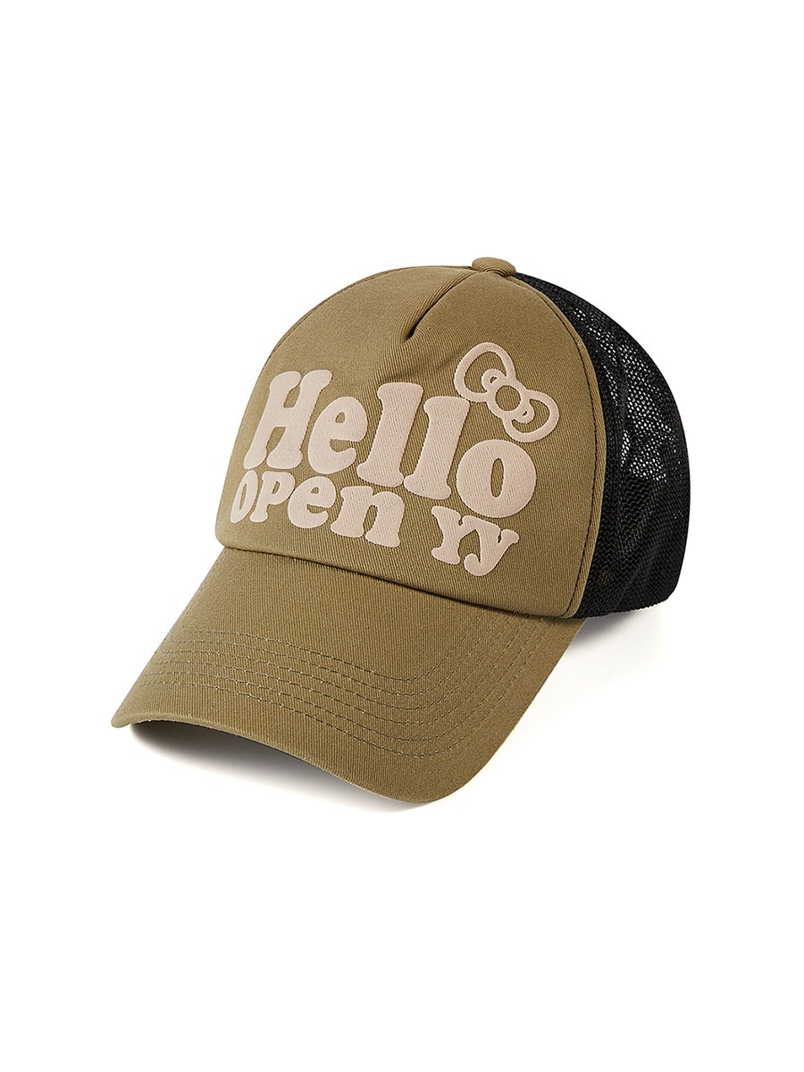 [OPEN YY] HELLO KITTY X YY HELLO TRUCKER CAP - KHAKI (6/18 DELIVERY)